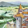 Tuscan Walled City, Italy 12x16 Watercolor