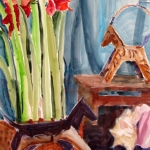 Amaryllis and Toys_18x24 Watercolor