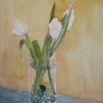 White Tulips with Marbles_15x11 Watercolor