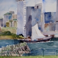 Sailing between Manhattan and Governors Island 16x12 Watercolor