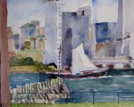 Sailing between Manhattan and Governors Island 16x12 Watercolor