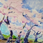 Cherry Trees 12x16 Watercolor