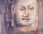 Angkor Thom Buddha, Cambodia_10x14 watercolor