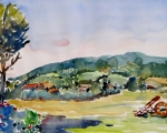 Fields in Umbria 20x14 Watercolor