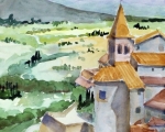 Tuscan Walled City, Italy 12x16 Watercolor