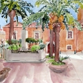 Museum Piaza, Sicily 20x14 Watercolor