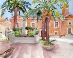 Museum Piaza, Sicily 20x14 Watercolor