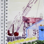 Study for Crane Porta-a-Sans Painting, 9x6 Watercolor