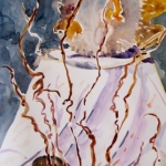 Blowfish and decoys through willows_14x20 Watercolor