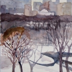 Snow in Central Park 12x16 Watercolor